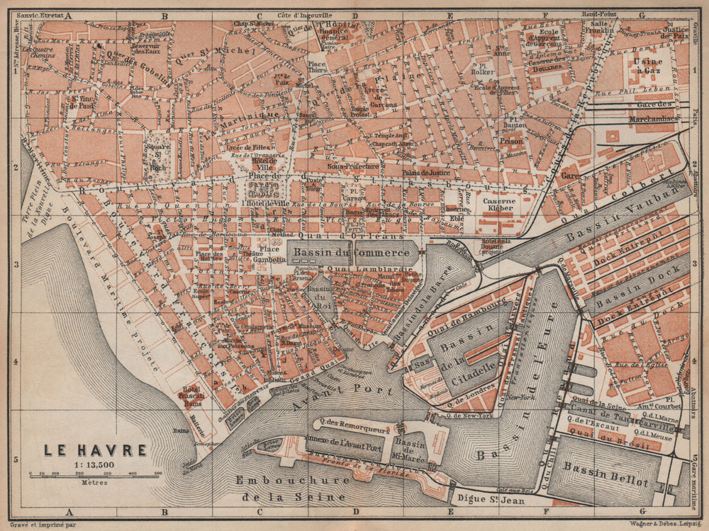 LE HAVRE antique town city plan de la ville. Seine-Maritime carte 1905 old map
