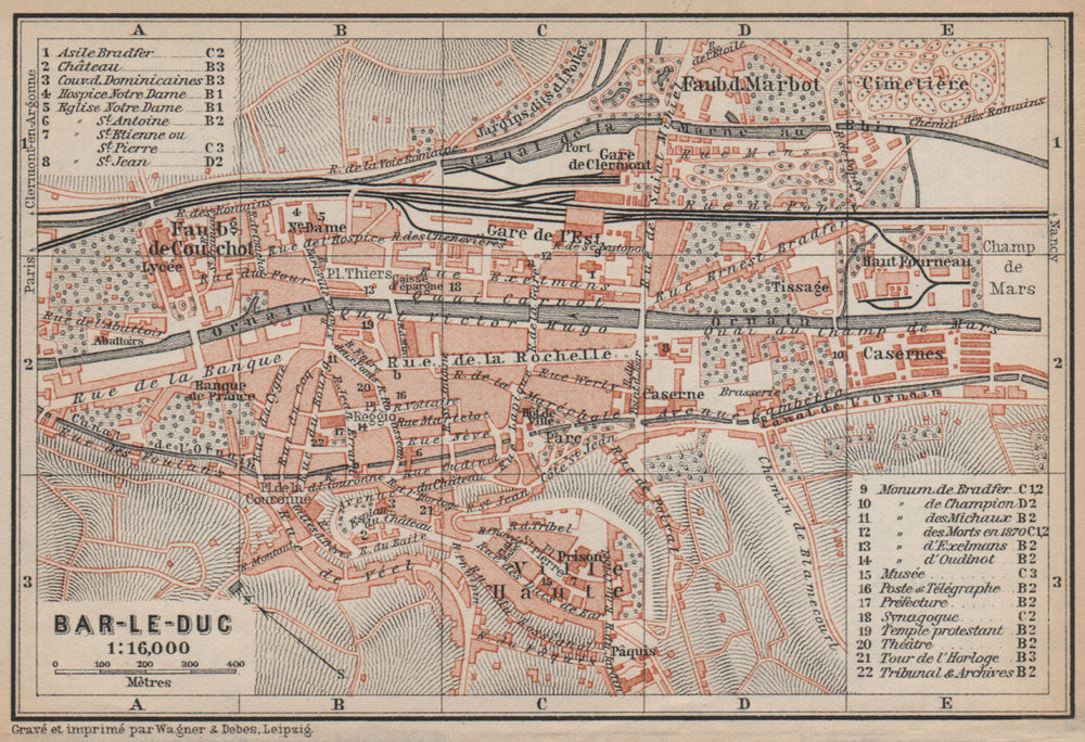 BAR-LE-DUC antique town city plan de la ville. Meuse carte. BAEDEKER 1905 map