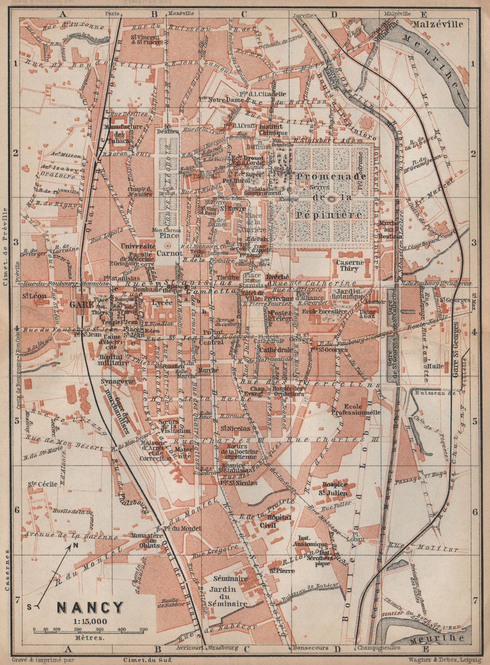 NANCY antique town city plan de la ville. Meurthe-et-Moselle carte 1905 map