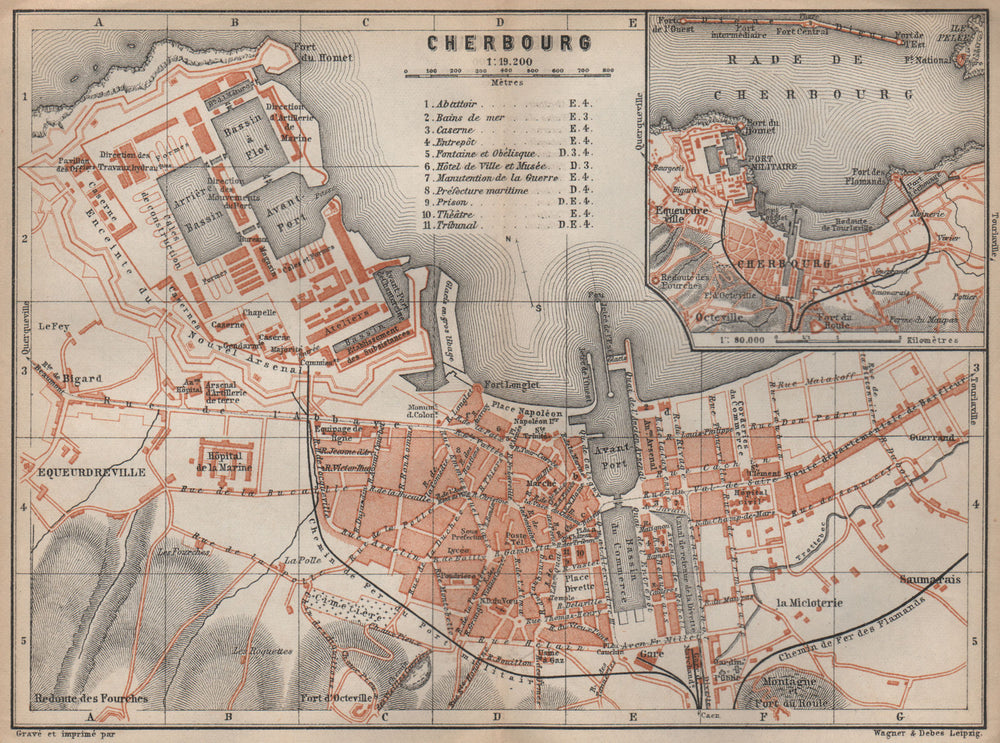CHERBOURG town city plan de la ville. Manche. Rade de Cherbourg carte 1905 map