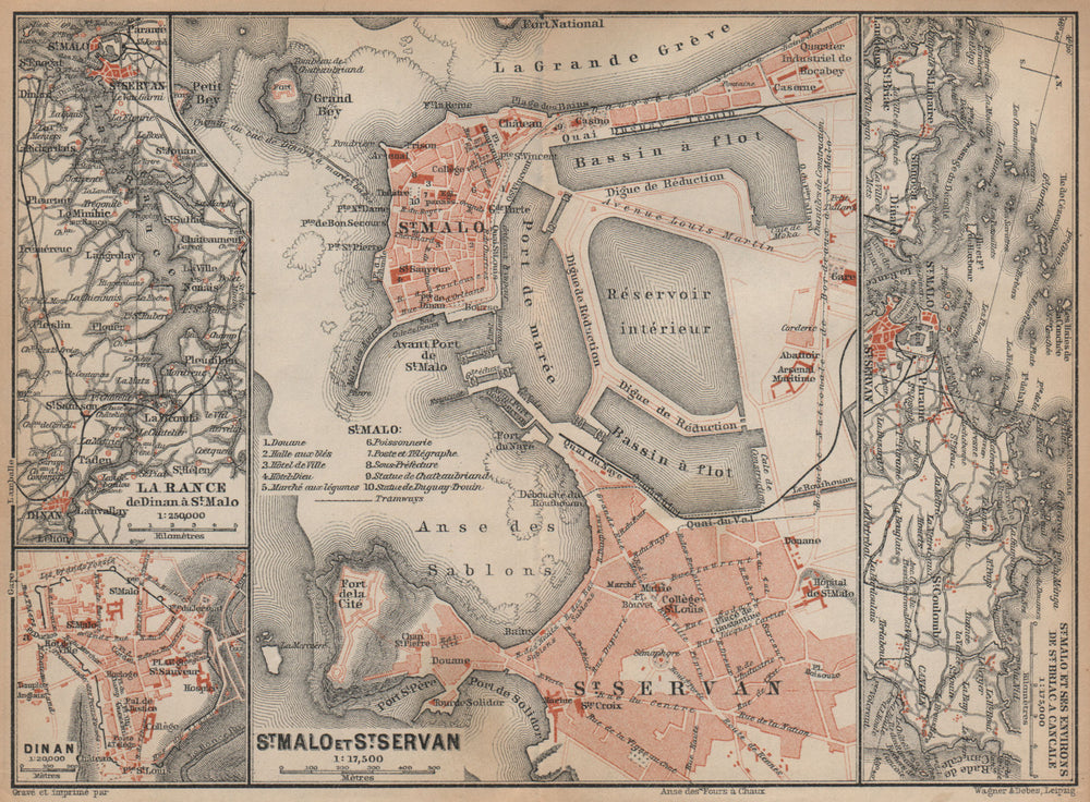 LA RANCE. ST MALO, ST SERVAN & DINAN town city plans. Ille-et-Vilaine 1905 map