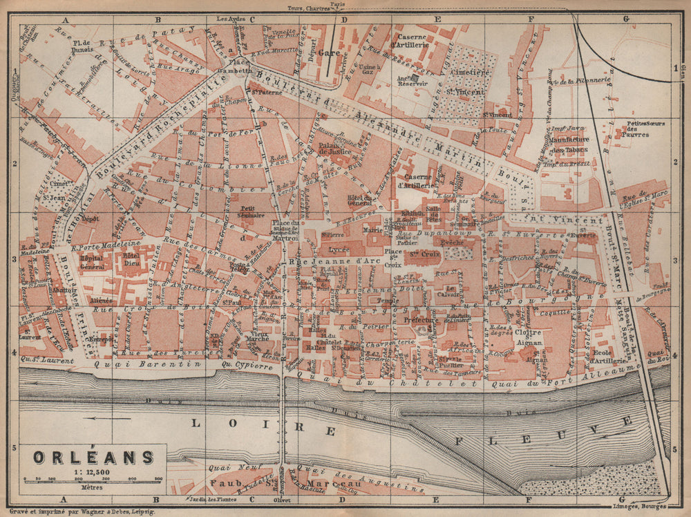 ORLÉANS antique town city plan de la ville. Loiret. Orleans carte 1905 old map