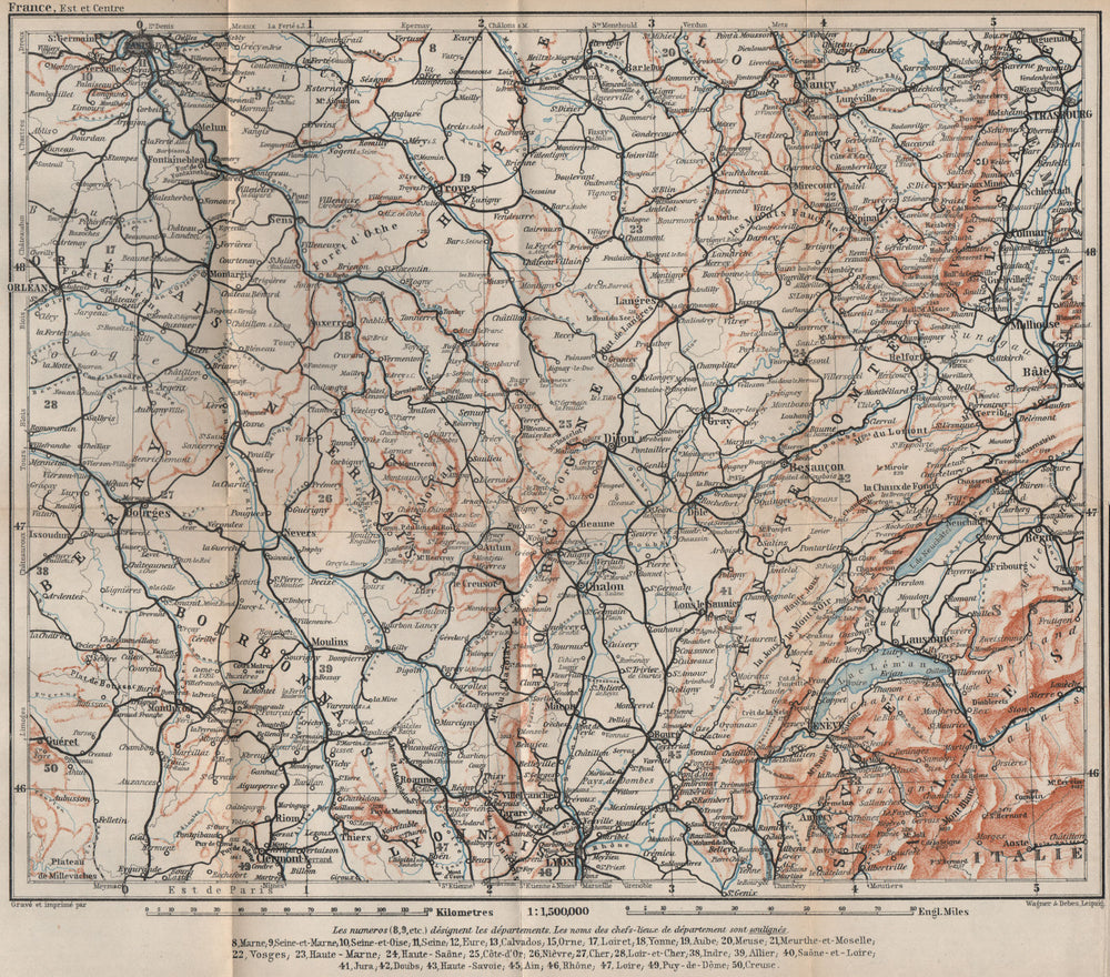 EASTERN FRANCE Bourbonnais Nivernais Champagne Bourgogne Franche-Comté 1905 map