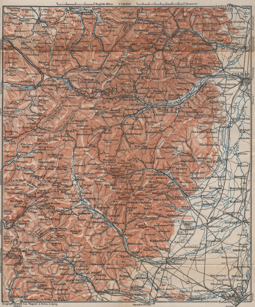 SOUTHERN VOSGES MASSIF. Colmar Mulhouse Lac Blanc Gérardmer La Bresse 1905 map