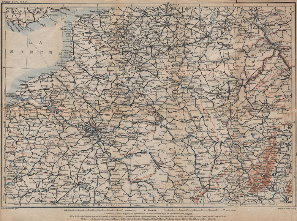 NORTH-EASTERN FRANCE. Normandie Picardie Champagne Artois Lorraine 1909 map