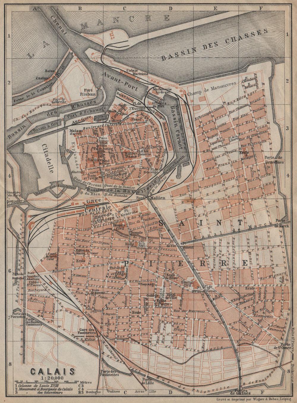 CALAIS antique town city plan de la ville. Pas-de-Calais carte 1909 old map