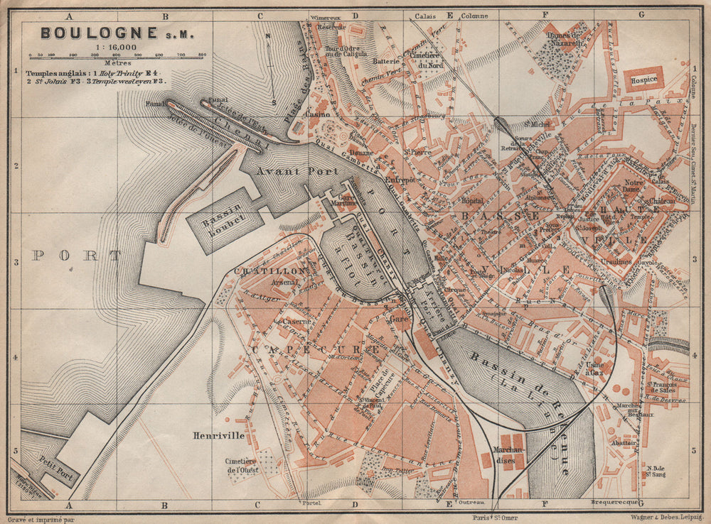 BOULOGNE-SUR-MER town city plan de la ville. Pas-de-Calais carte 1909 old map