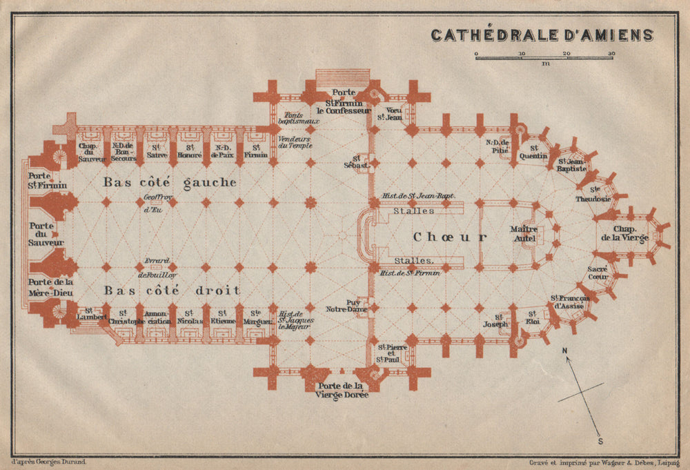 AMIENS CATHÉDRALE CATHEDRAL floor plan. Somme carte. BAEDEKER 1909 old map