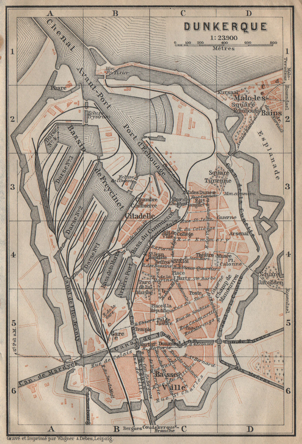DUNKIRK DUNKERQUE antique town city plan de la ville. Nord carte 1909 old map
