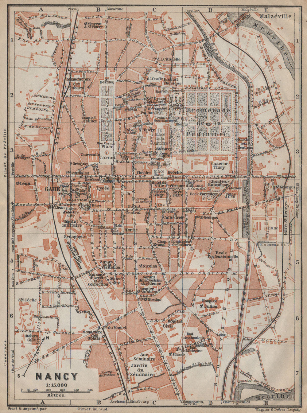 NANCY antique town city plan de la ville. Meurthe-et-Moselle carte 1909 map