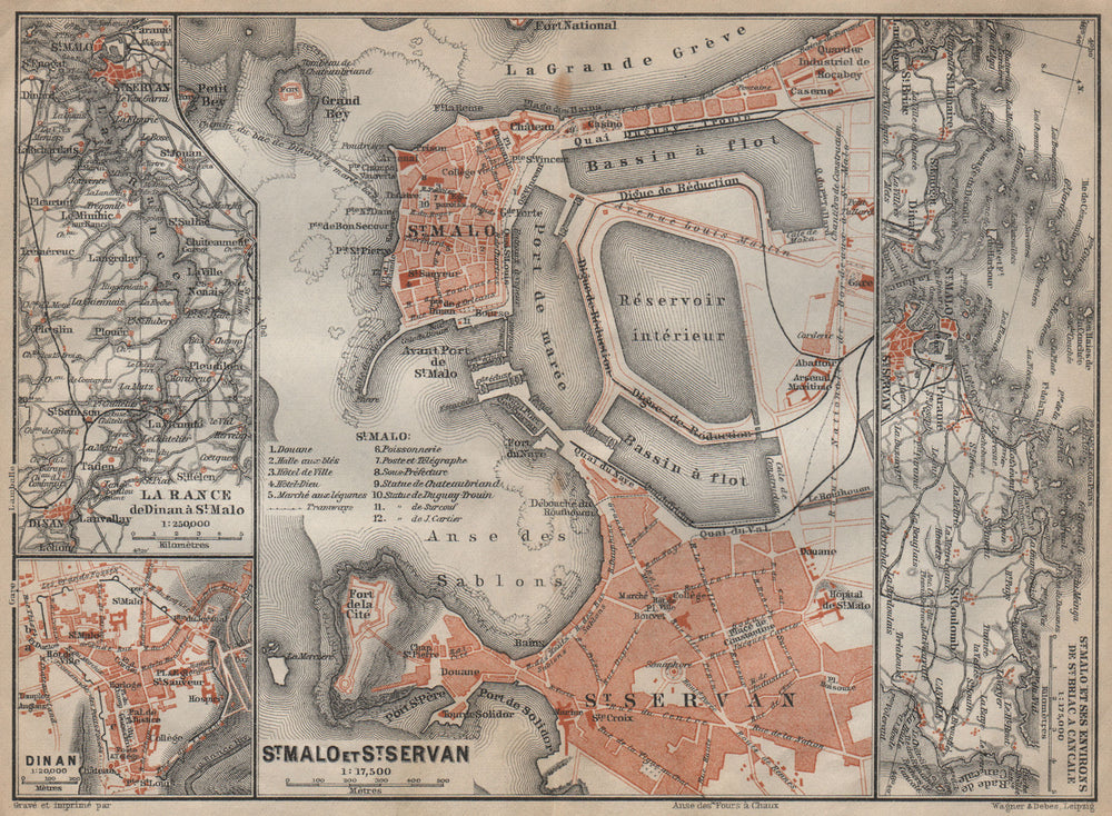 LA RANCE. ST MALO, ST SERVAN & DINAN town city plans. Ille-et-Vilaine 1909 map