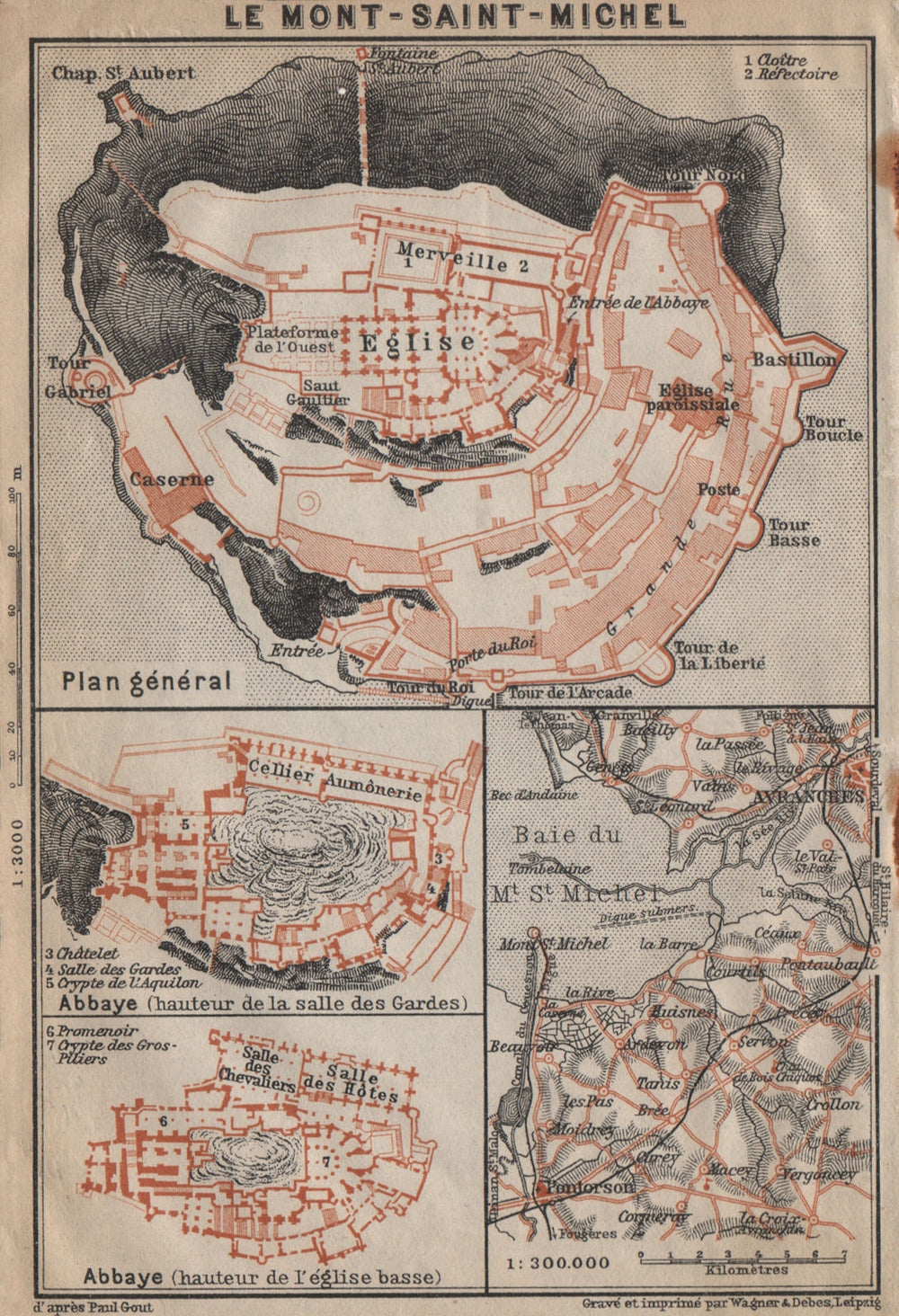 MONT-SAINT-MICHEL. Abbaye Abbey & environs plan. Manche carte 1909 old map