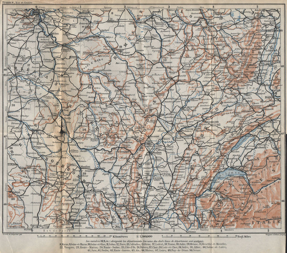 EASTERN FRANCE Bourbonnais Nivernais Champagne Bourgogne Franche-Comté 1909 map
