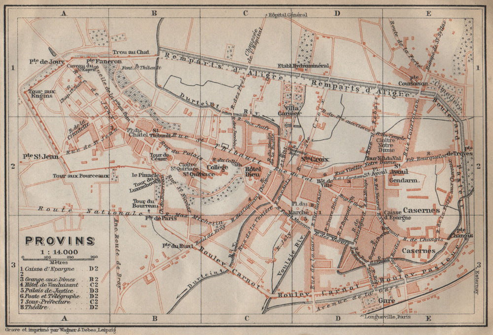 PROVINS antique town city plan de la ville. Seine-et-Marne carte 1909 old map