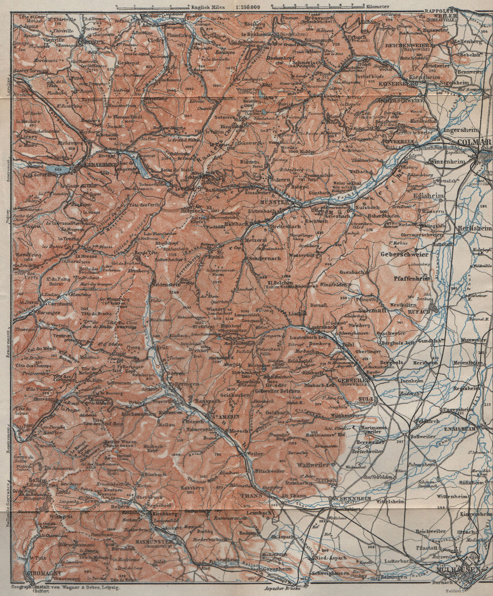 SOUTHERN VOSGES MASSIF. Colmar Mulhouse Lac Blanc Gérardmer La Bresse 1909 map