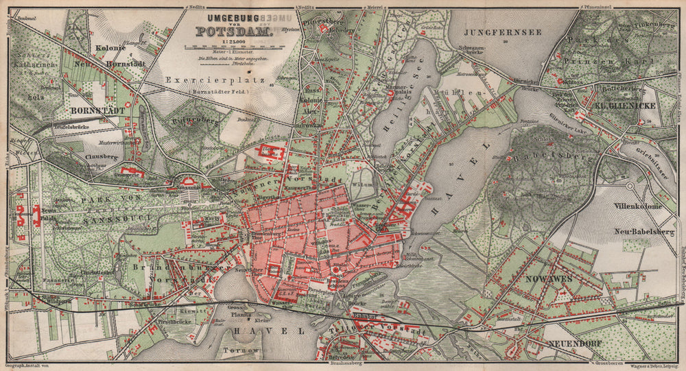 POTSDAM town city stadtplan & environs/umgebung. Nowawes. Brandenburg 1886 map