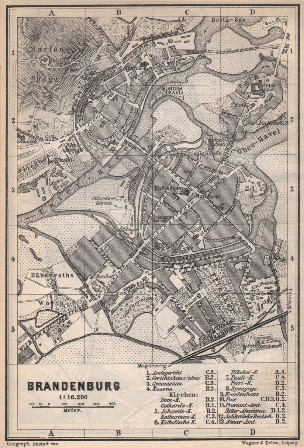 BRANDENBURG AN DER HAVEL antique town city stadtplan. Berlin karte 1886 map