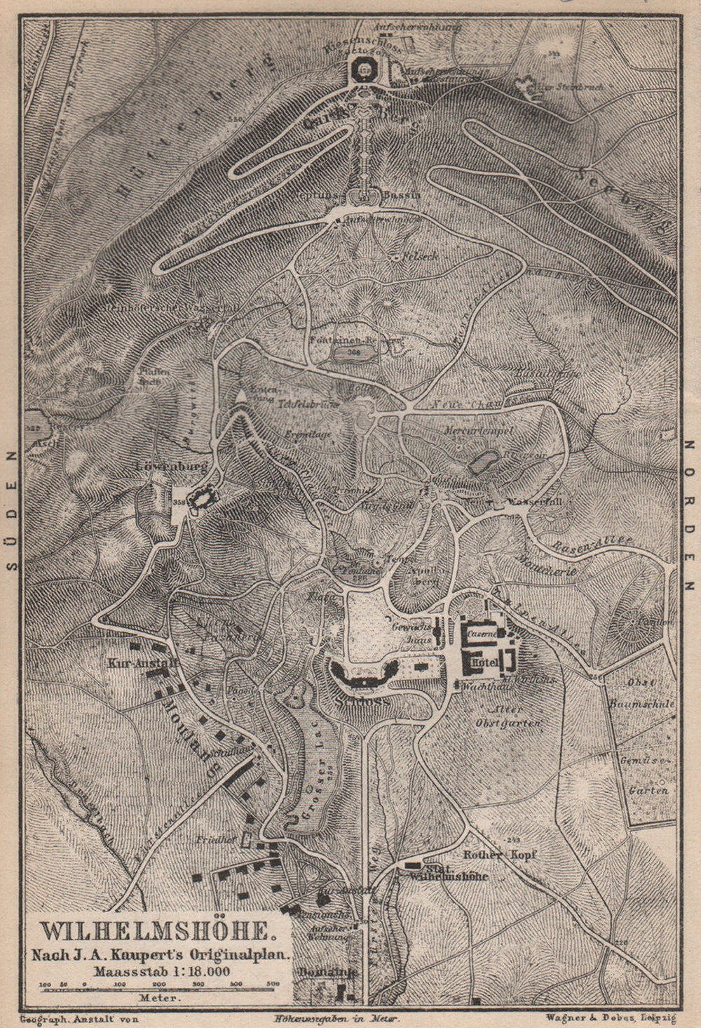 BERGPARK WILHELMSHÖHE. Kassel, Deutschland. Kaupert karte. BAEDEKER 1886 map