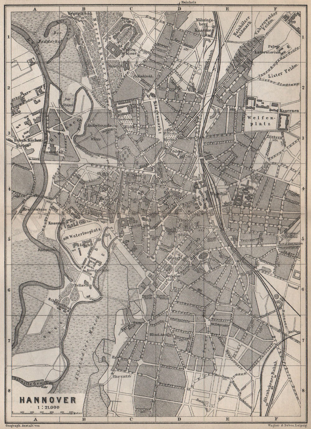 HANNOVER antique town city stadtplan. Hanover. Lower Saxony karte 1886 old map