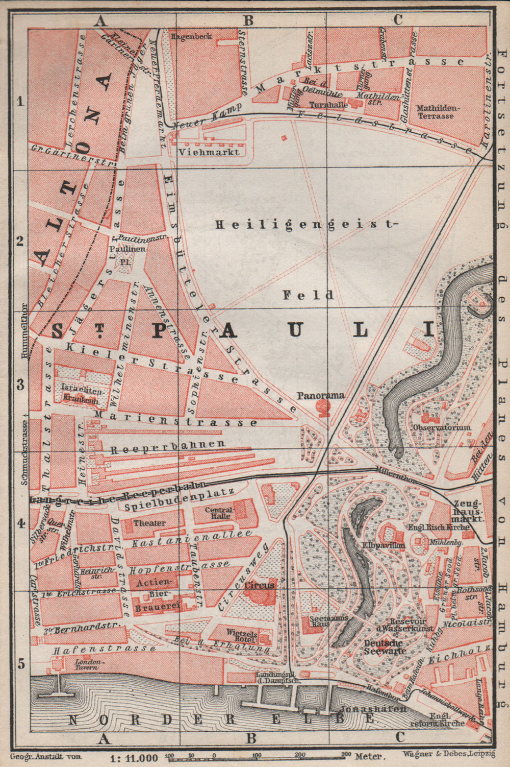 ST PAULI, HAMBURG town city stadtplan. Reeperbahn. Deutschland karte 1886 map