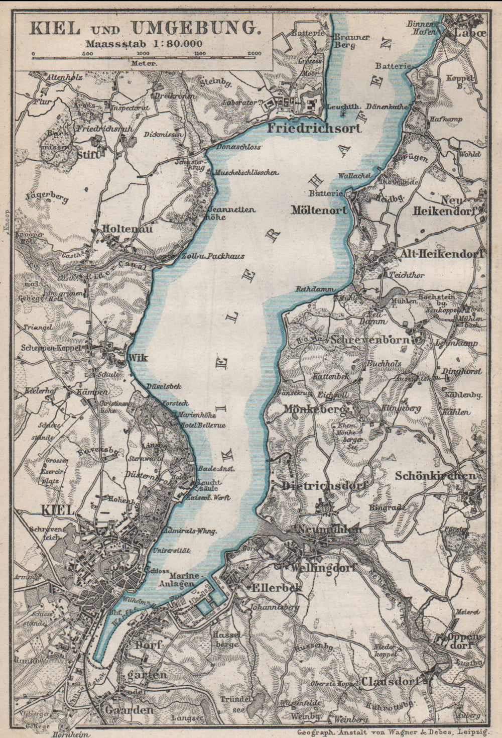 KIEL & umgebung. KIELER FÖRDE/Hafen. Friedrichsort. Schleswig-Holstein 1886 map