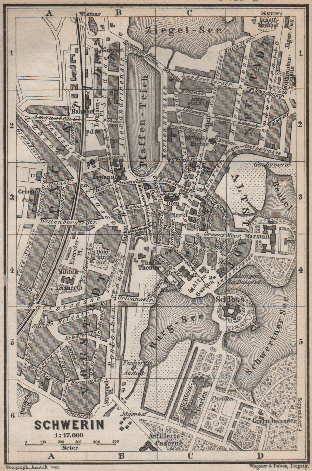 SCHWERIN antique town city stadtplan. Mecklenburg-Vorpommern karte 1886 map