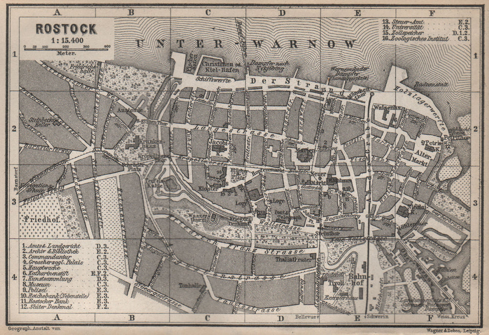 ROSTOCK antique town city stadtplan. Mecklenburg-Vorpommern karte 1886 old map
