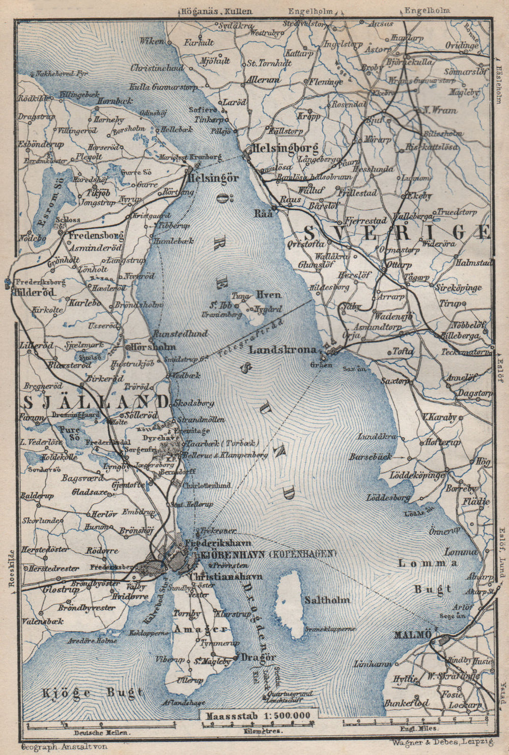 ØRESUND Oresund. Shores of The Sound. Sweden Denmark Copenhagen 1886 old map
