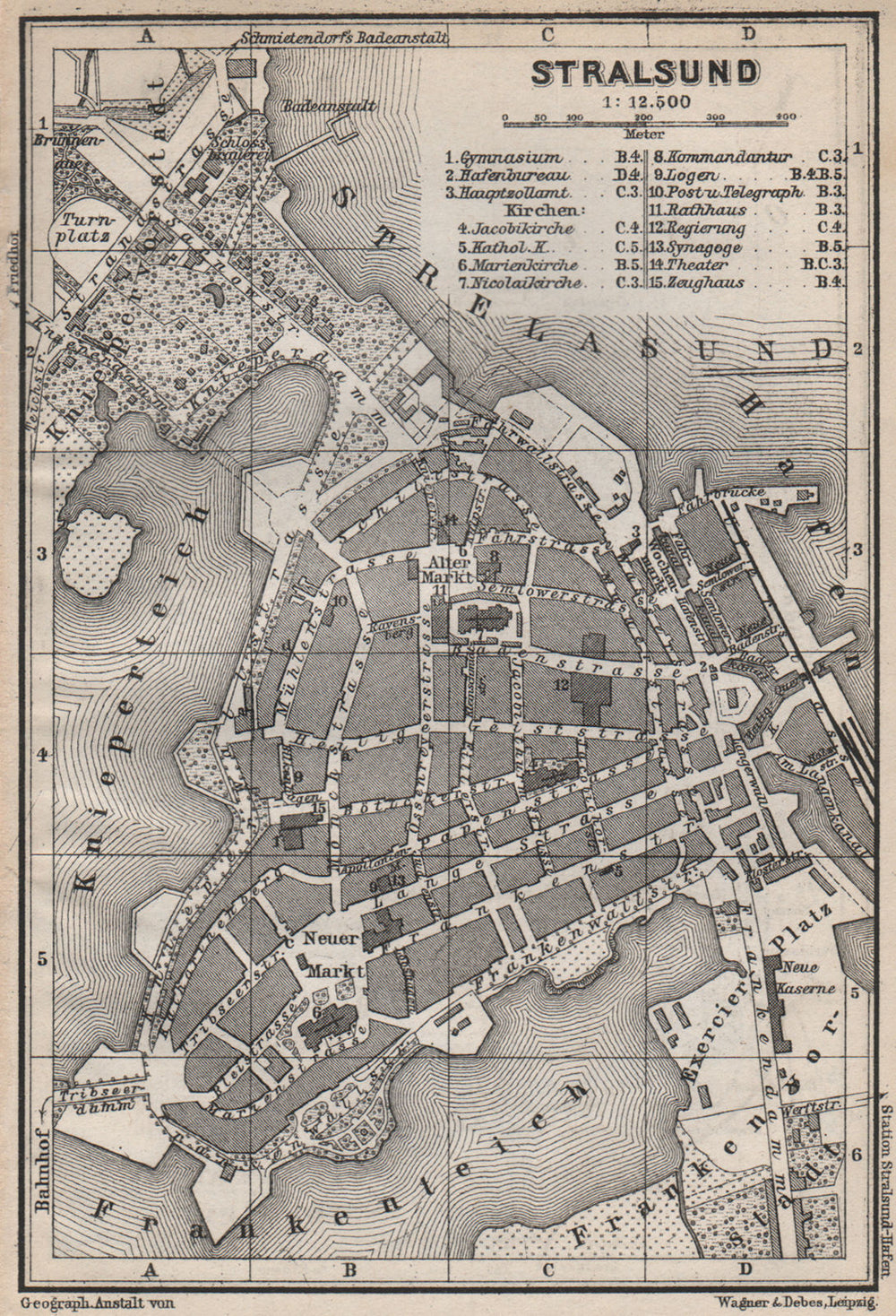 STRALSUND antique town city stadtplan. Mecklenburg-Vorpommern karte 1886 map