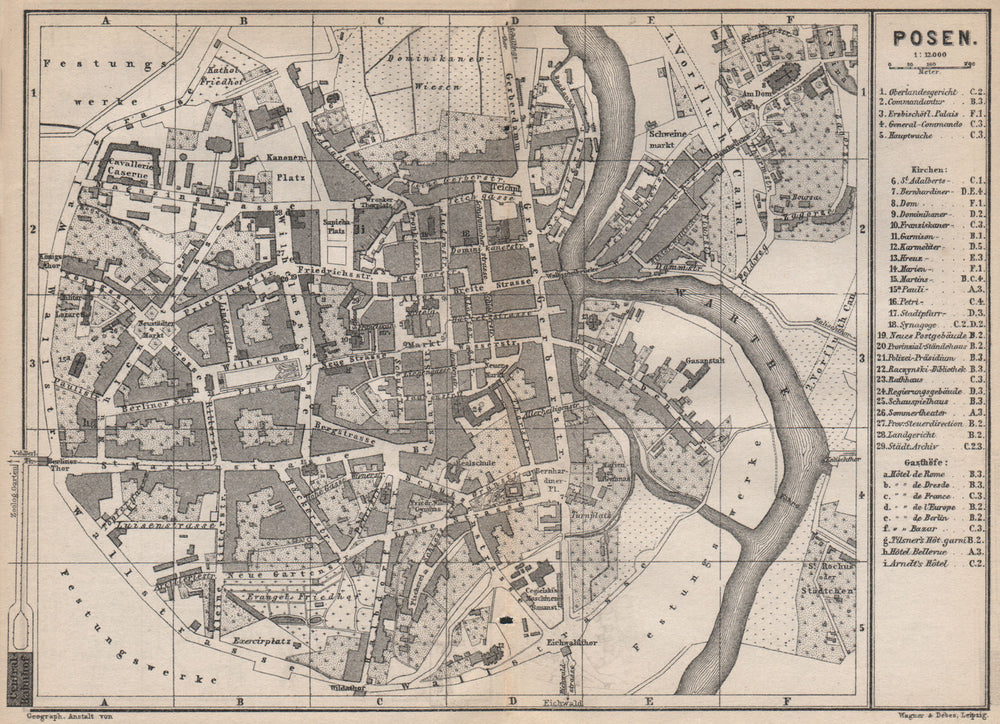 POSEN POZNAN antique town city plan miasta. Poznań. Poland mapa 1886 old
