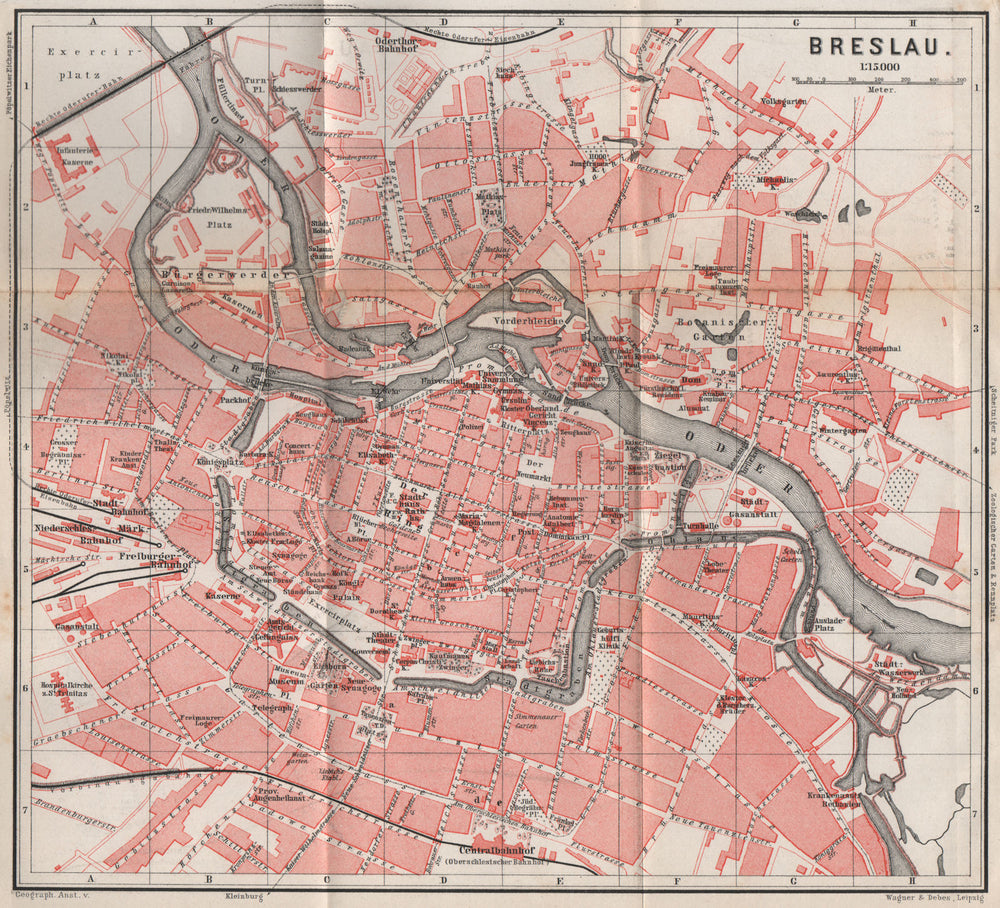 BRESLAU WROCŁAW antique town city plan miasta I. Wroclaw. Poland mapa 1886