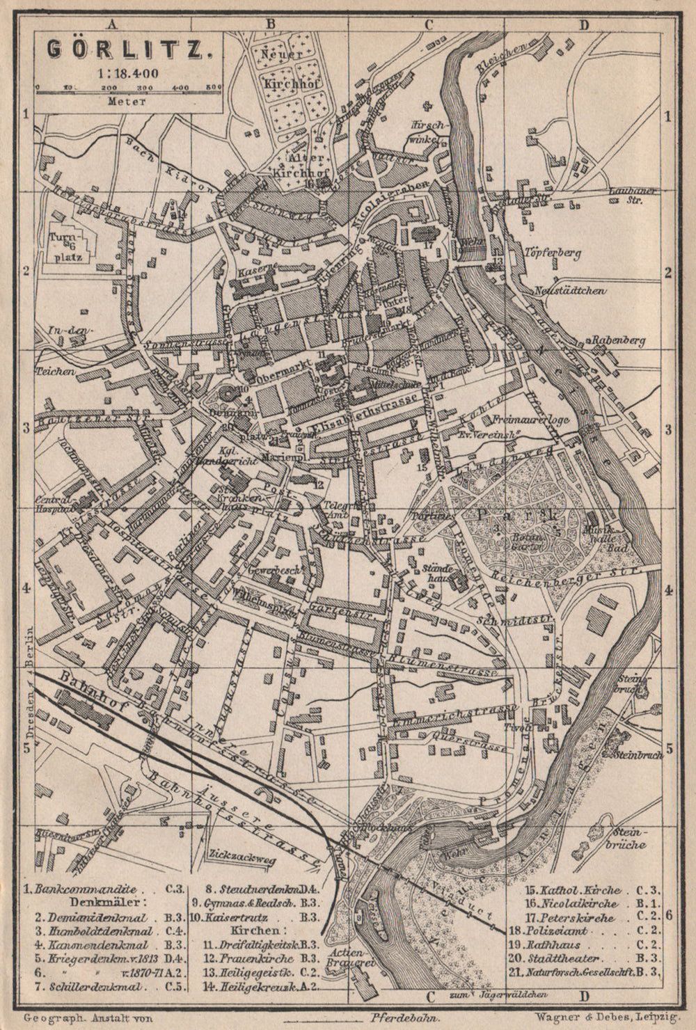 GÖRLITZ antique town city stadtplan. Saxony karte. BAEDEKER 1886 old map