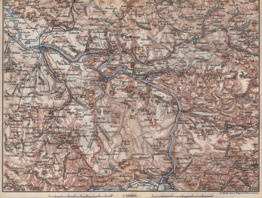 SAXON/BOHEMIAN SWITZERLAND Böhmische/Sächsische Schweiz Ceske Svycarsko 1886 map