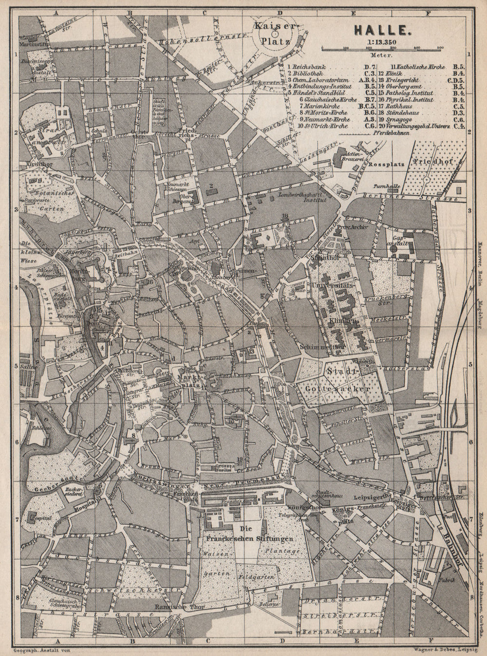 HALLE antique town city stadtplan. Saxony-Anhalt karte. BAEDEKER 1886 old map