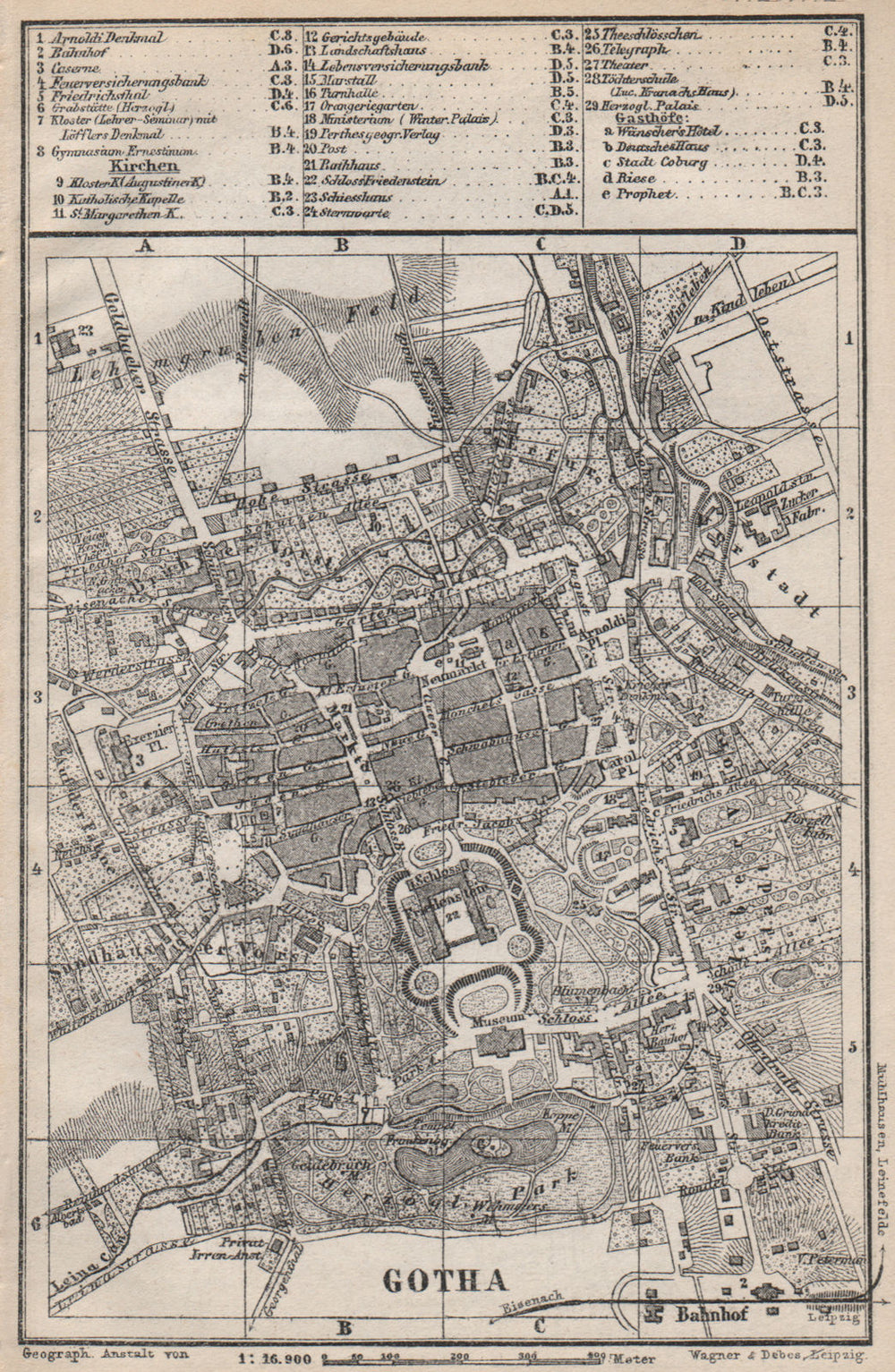 GOTHA town city stadtplan. Thuringia. Schloss Friedenstein karte 1886 old map