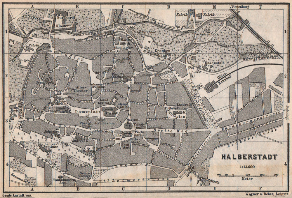 HALBERSTADT antique town city stadtplan. Saxony-Anhalt karte. BAEDEKER 1886 map