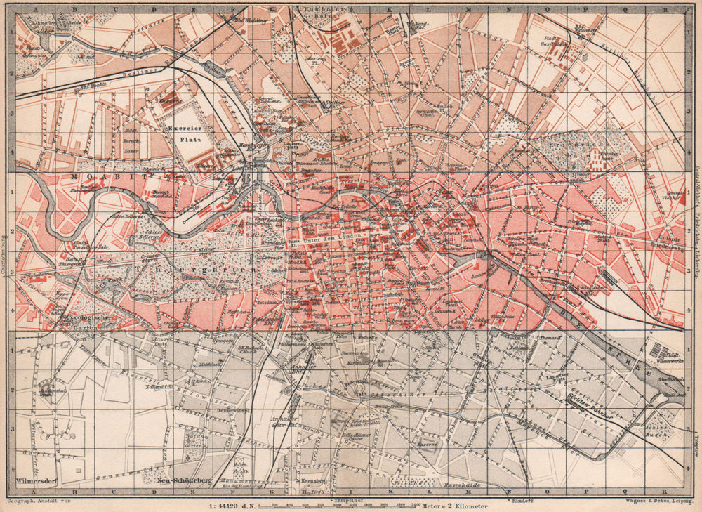 BERLIN CENTRE KEY MAP antique town city innere stadtplan karte 1886 old