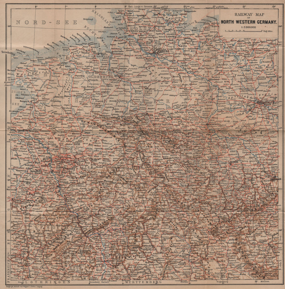 NORTH WEST GERMANY Railways. Nord Deutschland eisenbahnen karte 1900 old map