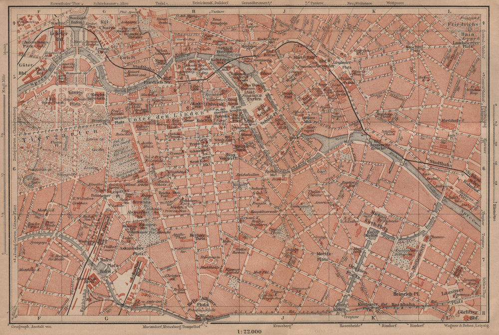 BERLIN CITY CENTRE town stadtplan Public buildings Öffentliche Gebäude 1900 map