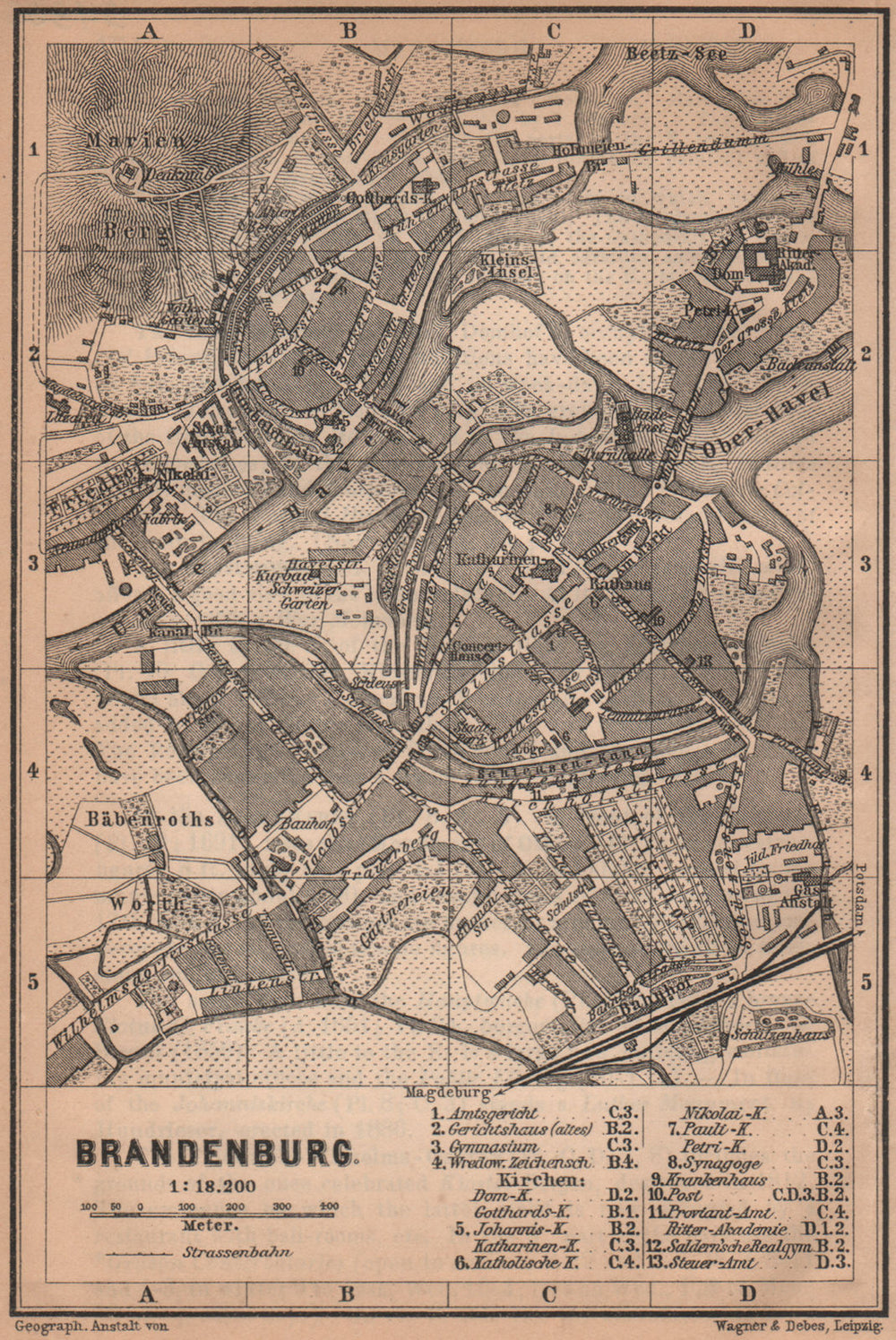 BRANDENBURG AN DER HAVEL antique town city stadtplan. Berlin karte 1900 map
