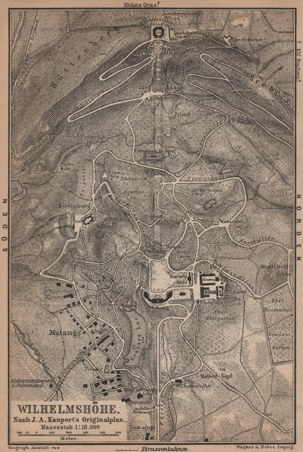 BERGPARK WILHELMSHÖHE. Kassel, Deutschland. Kaupert karte. BAEDEKER 1900 map