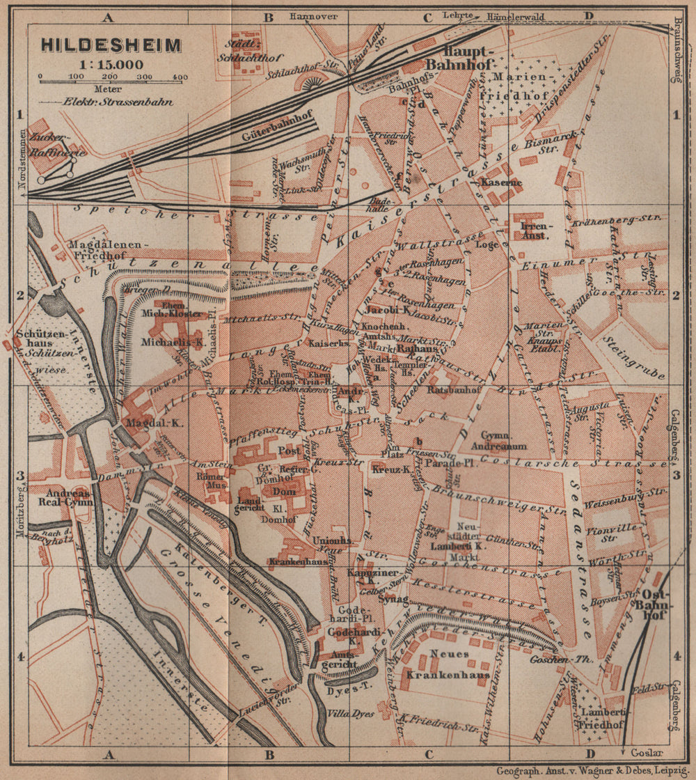 HILDESHEIM antique town city stadtplan. Lower Saxony karte. BAEDEKER 1900 map
