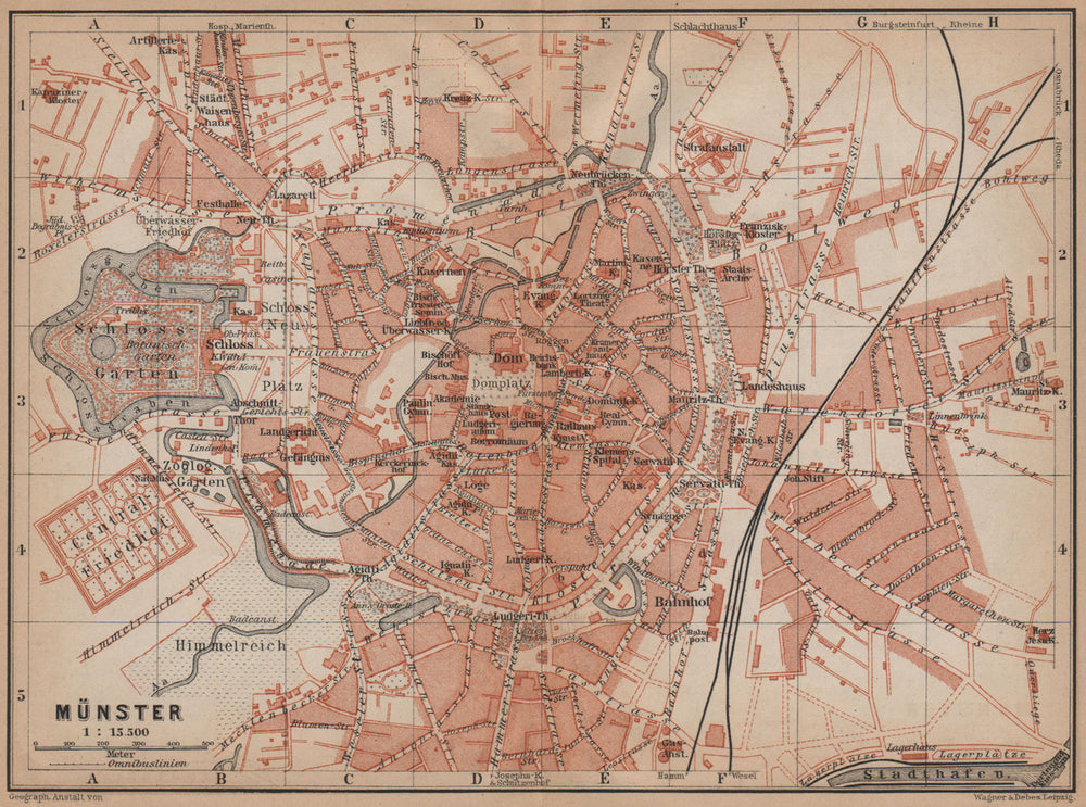 MÜNSTER antique town city stadtplan. Northrhine-Westfalia karte 1900 old map