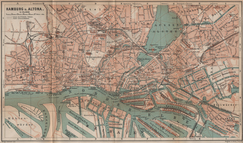 HAMBURG & ALTONA town city stadtplan St Pauli St Georg Freihafengebiet 1900 map