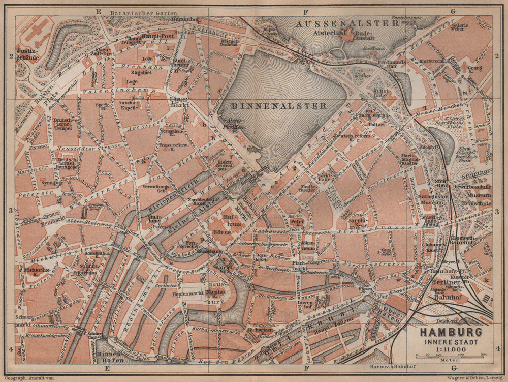 HAMBURG antique town city plan II. Innere Stadt. Binnenalster karte 1900 map