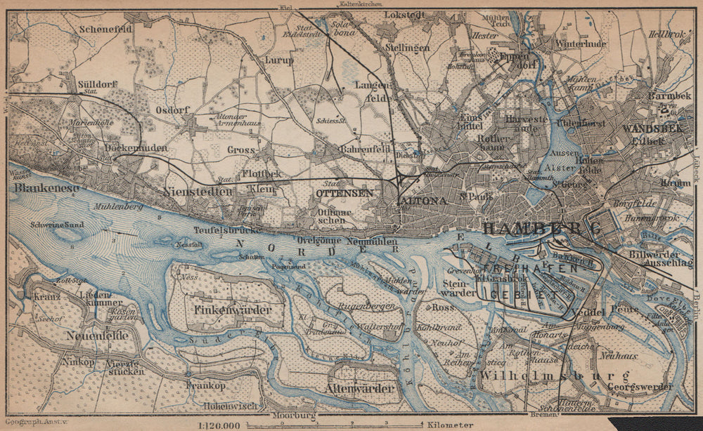 HAMBURG western environs/umgebung. Altona Ottensen Blankenese karte 1900 map