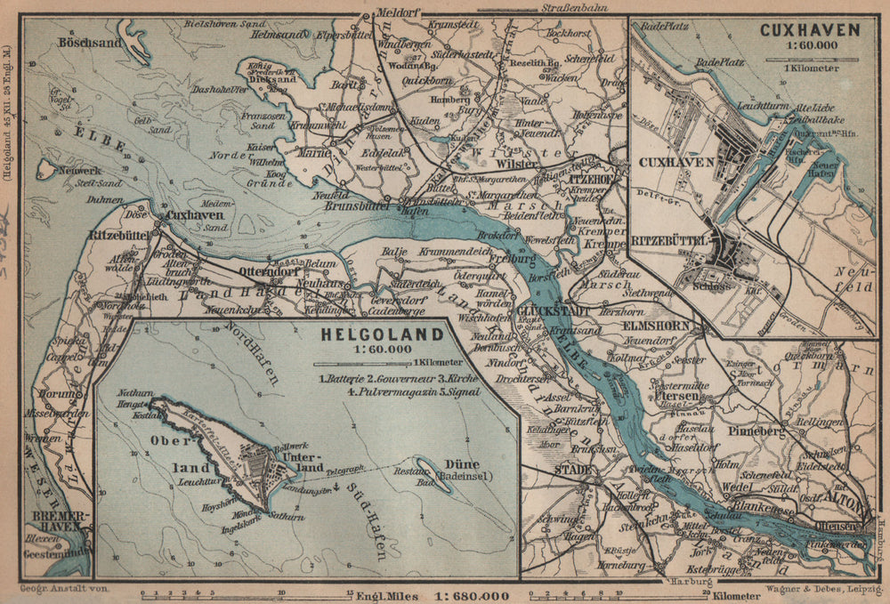ELBMÜNDUNG. Elbe estuary. Helgoland Heligoland Cuxhaven plans. Altona 1900 map
