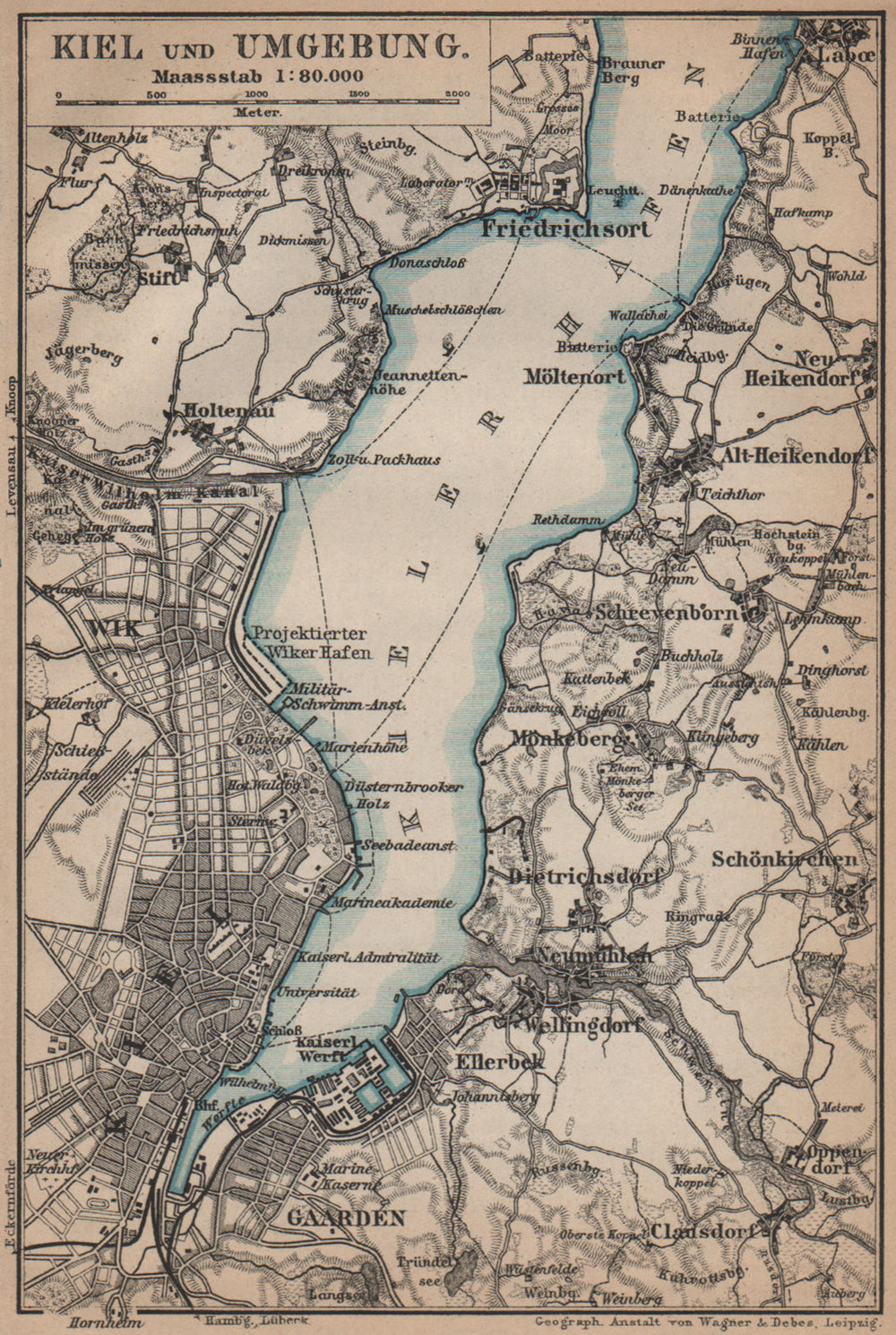 KIEL & umgebung. KIELER FÖRDE/Hafen. Friedrichsort. Schleswig-Holstein 1900 map