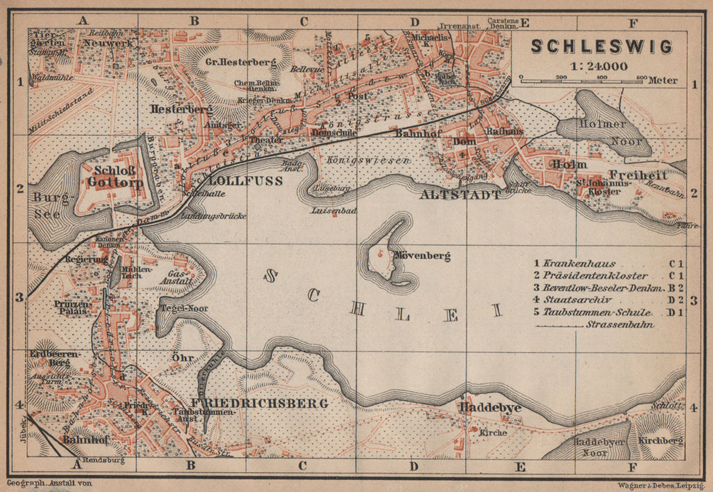 SCHLESWIG town city stadtplan Lollfuss Friedrichsberg Slesvig Gottorp 1900 map