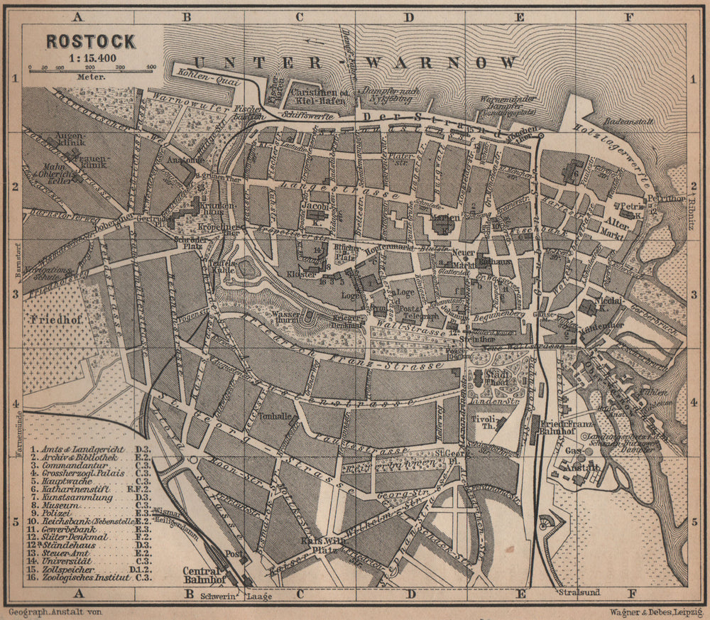 ROSTOCK antique town city stadtplan. Mecklenburg-Vorpommern karte 1900 old map